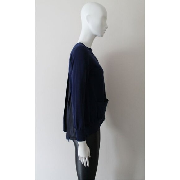 Sacai Luck Pleated Insert Cardigan Navy Size 1 (S) - Picture 8 of 13